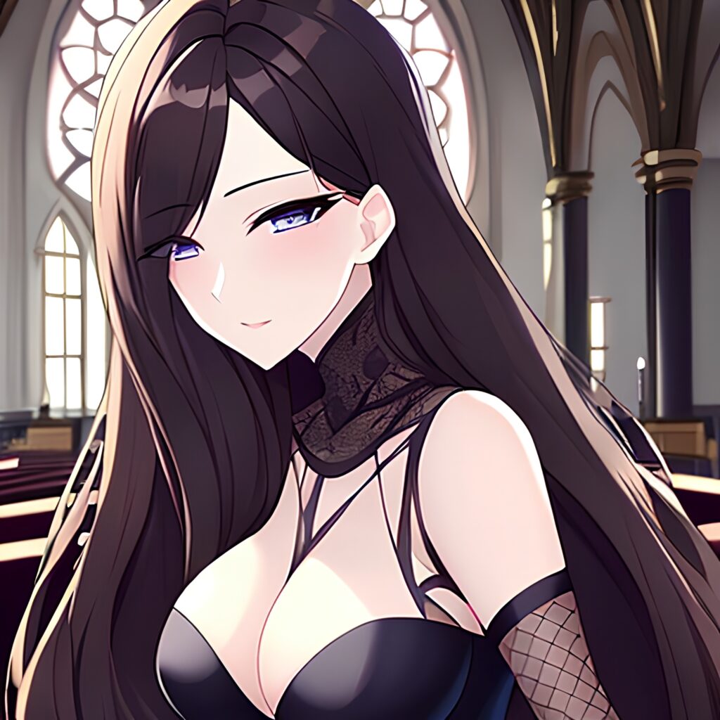 church fishnet messy hair long hair woman brunette