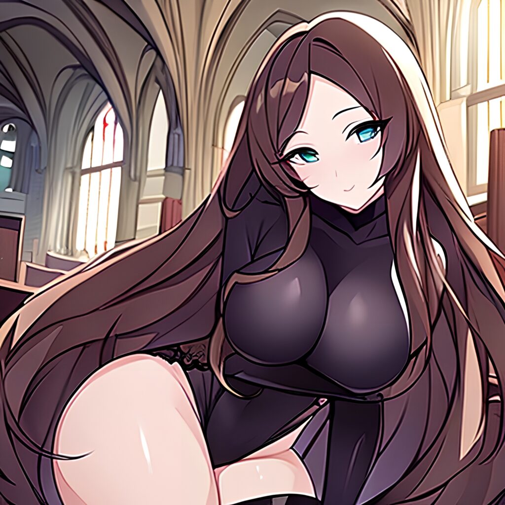 church fishnet messy hair woman brunette long hair 