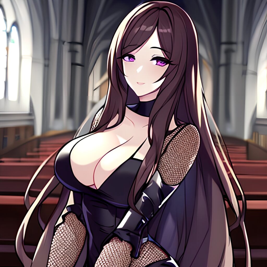 church fishnet messy hair woman brunette long hair