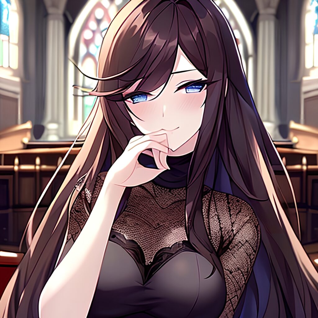 church fishnet messy hair woman brunette long hair