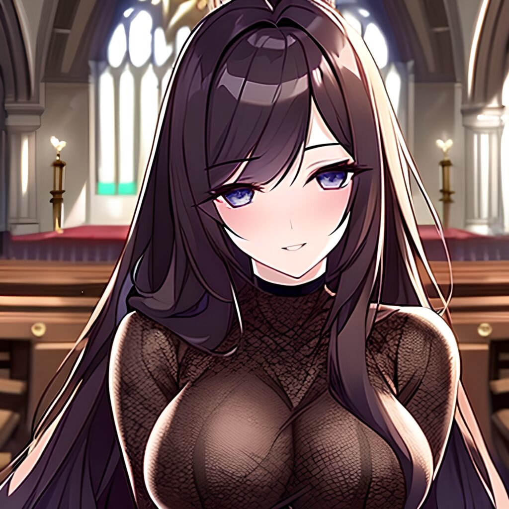 church fishnet messy hair woman long hair brunette