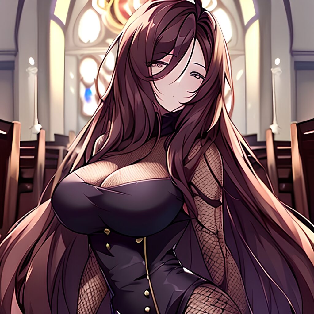 church fishnet messy hair woman long hair brunette 