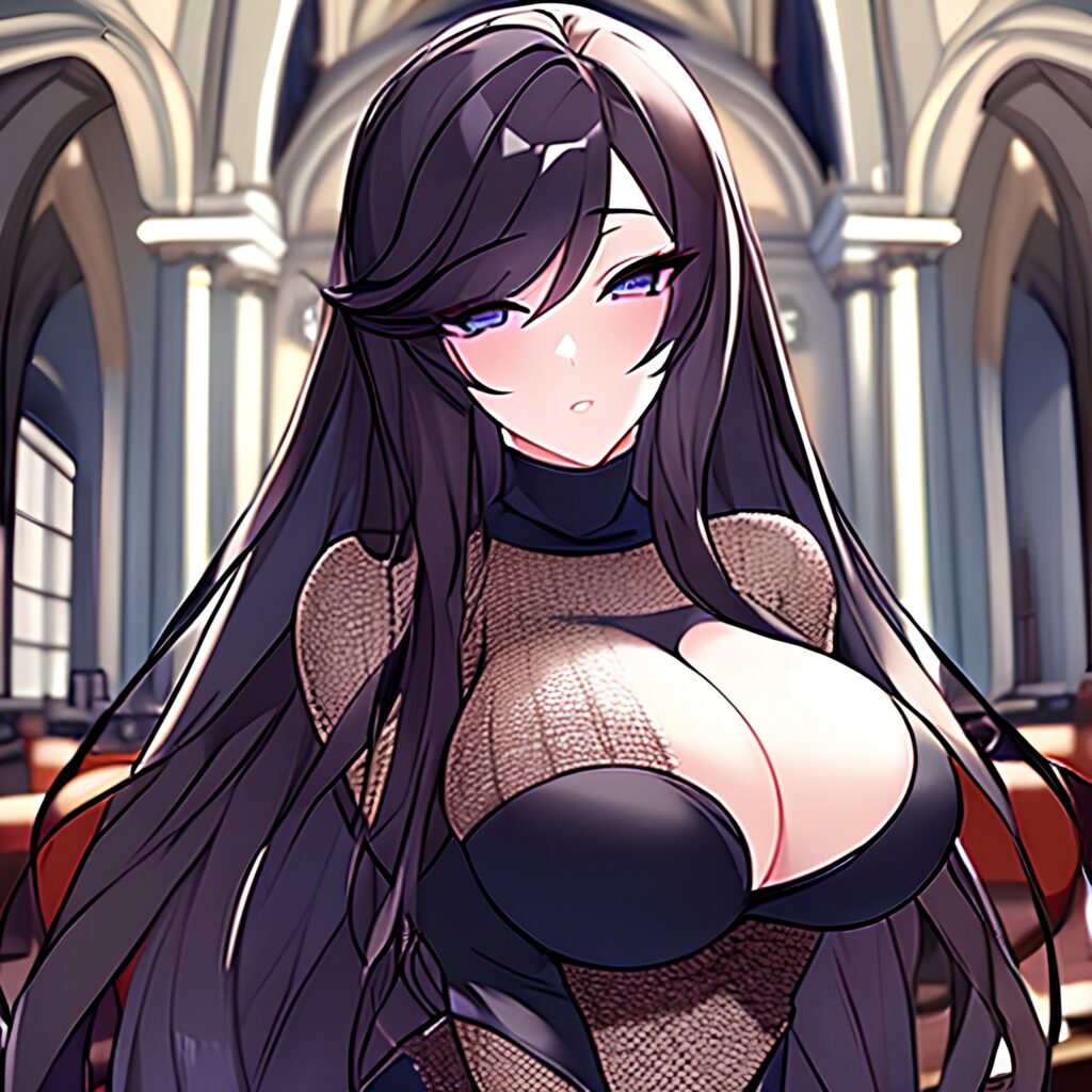 church fishnet woman brunette long hair messy hair 