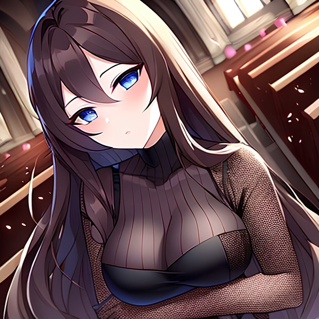 church fishnet woman brunette long hair messy hair