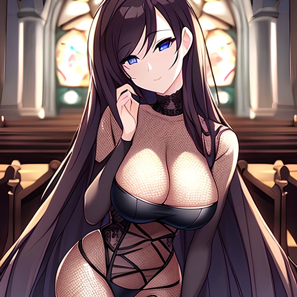 church fishnet woman brunette long hair messy hair 