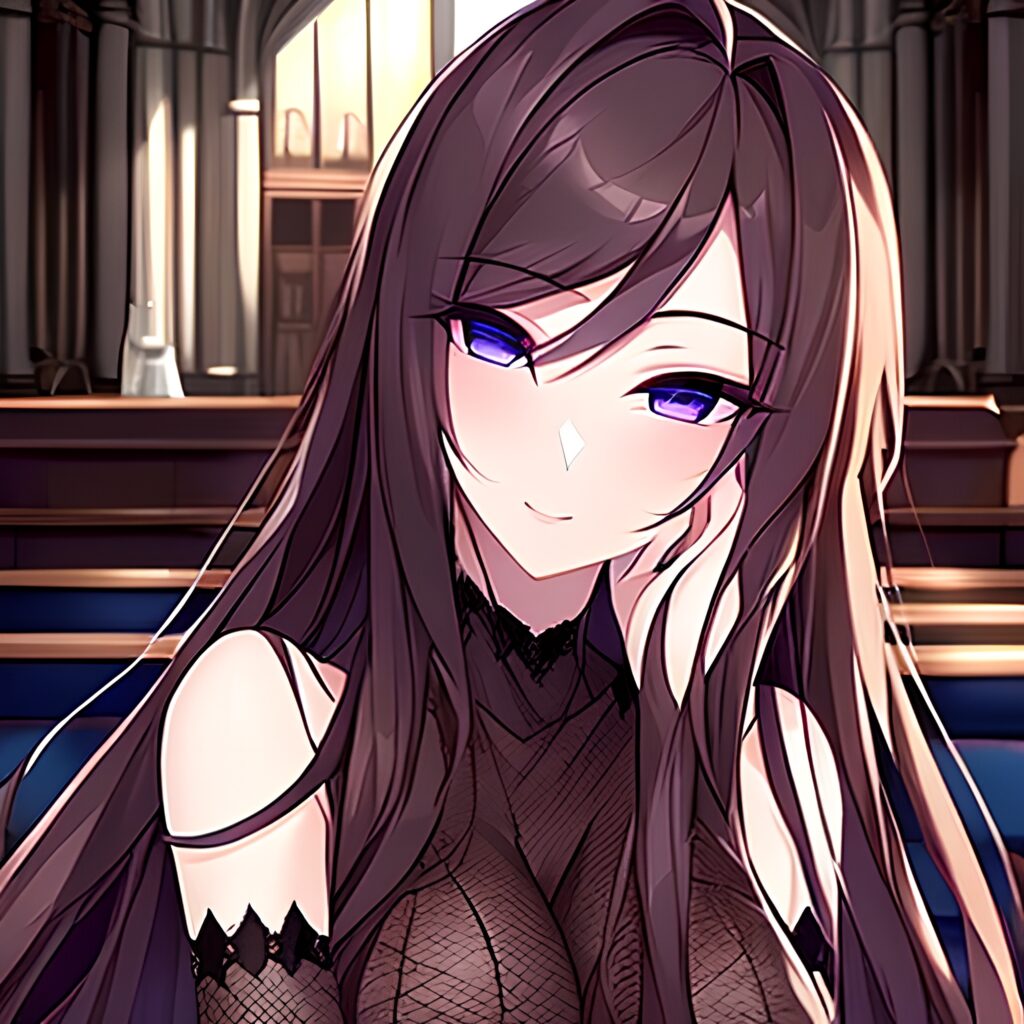 church fishnet woman brunette long hair messy hair