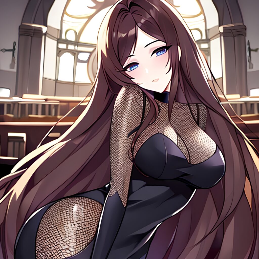 church fishnet woman brunette messy hair long hair 