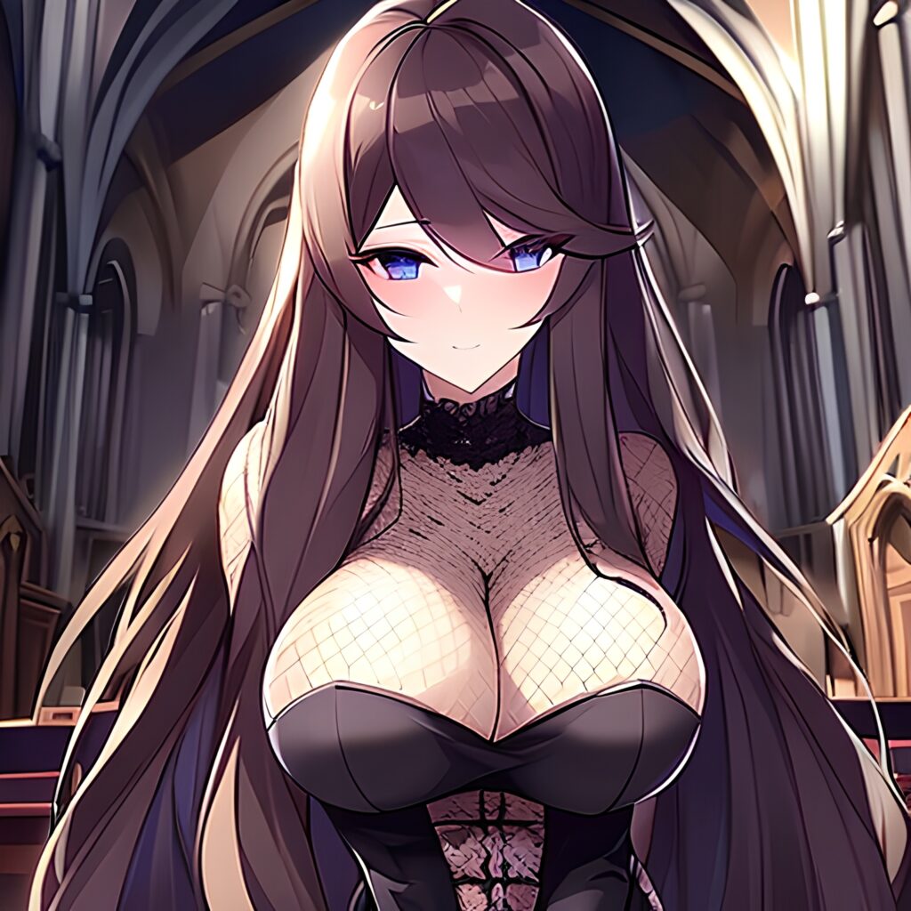 church fishnet woman brunette messy hair long hair 