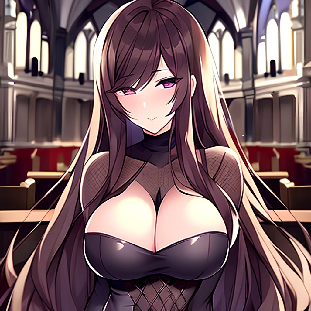 church fishnet woman brunette messy hair long hair