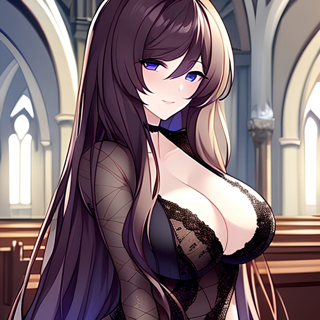 church fishnet woman brunette messy hair long hair 