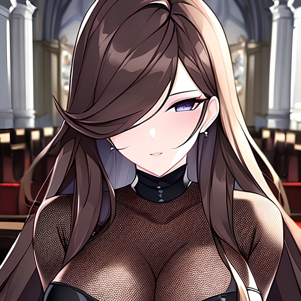 church fishnet woman long hair messy hair brunette 