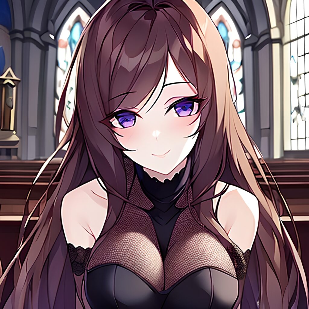 church fishnet woman long hair messy hair brunette