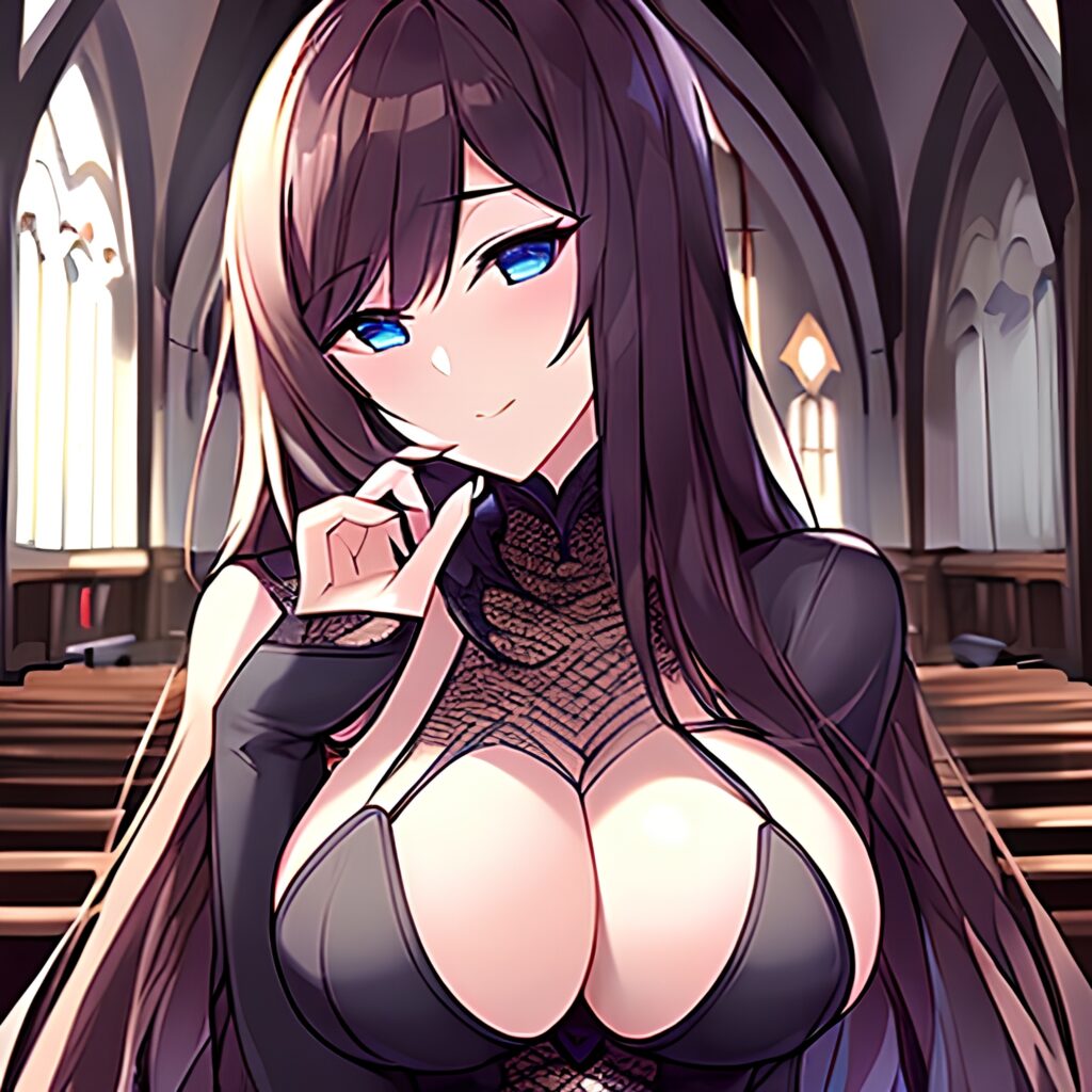 church fishnet woman long hair messy hair brunette