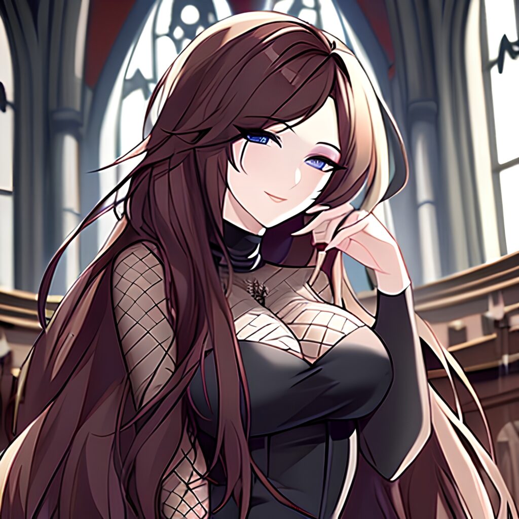 church fishnet woman messy hair brunette long hair 
