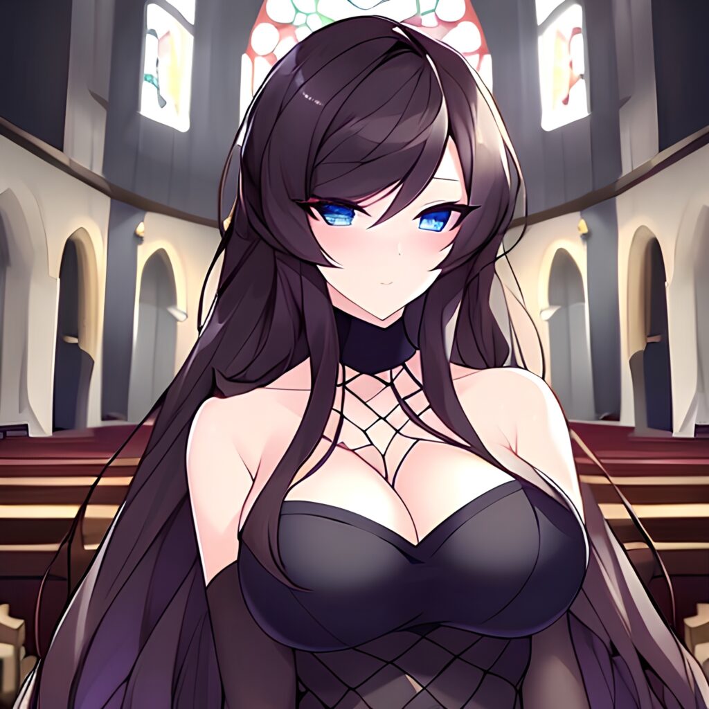 church fishnet woman messy hair brunette long hair
