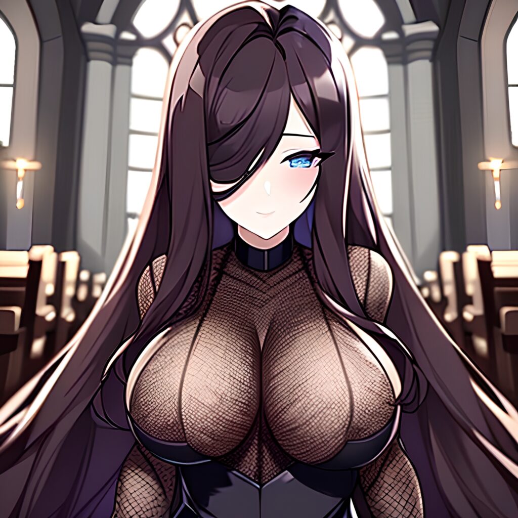 church fishnet woman messy hair brunette long hair 