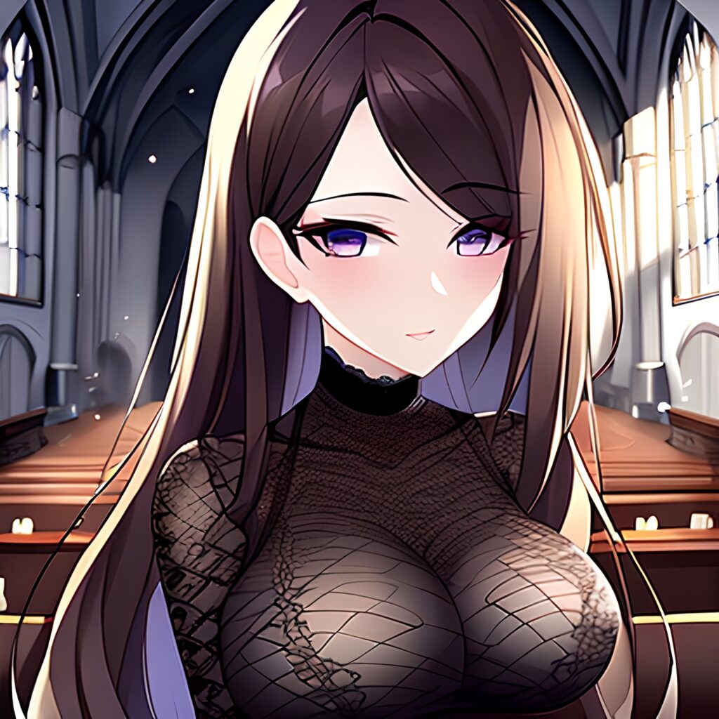 church fishnet woman messy hair long hair brunette