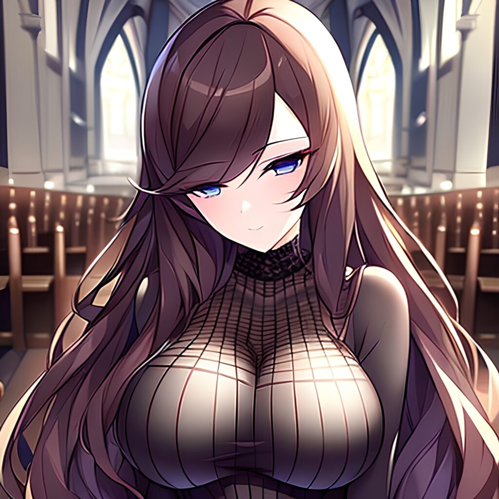 church fishnet woman messy hair long hair brunette 