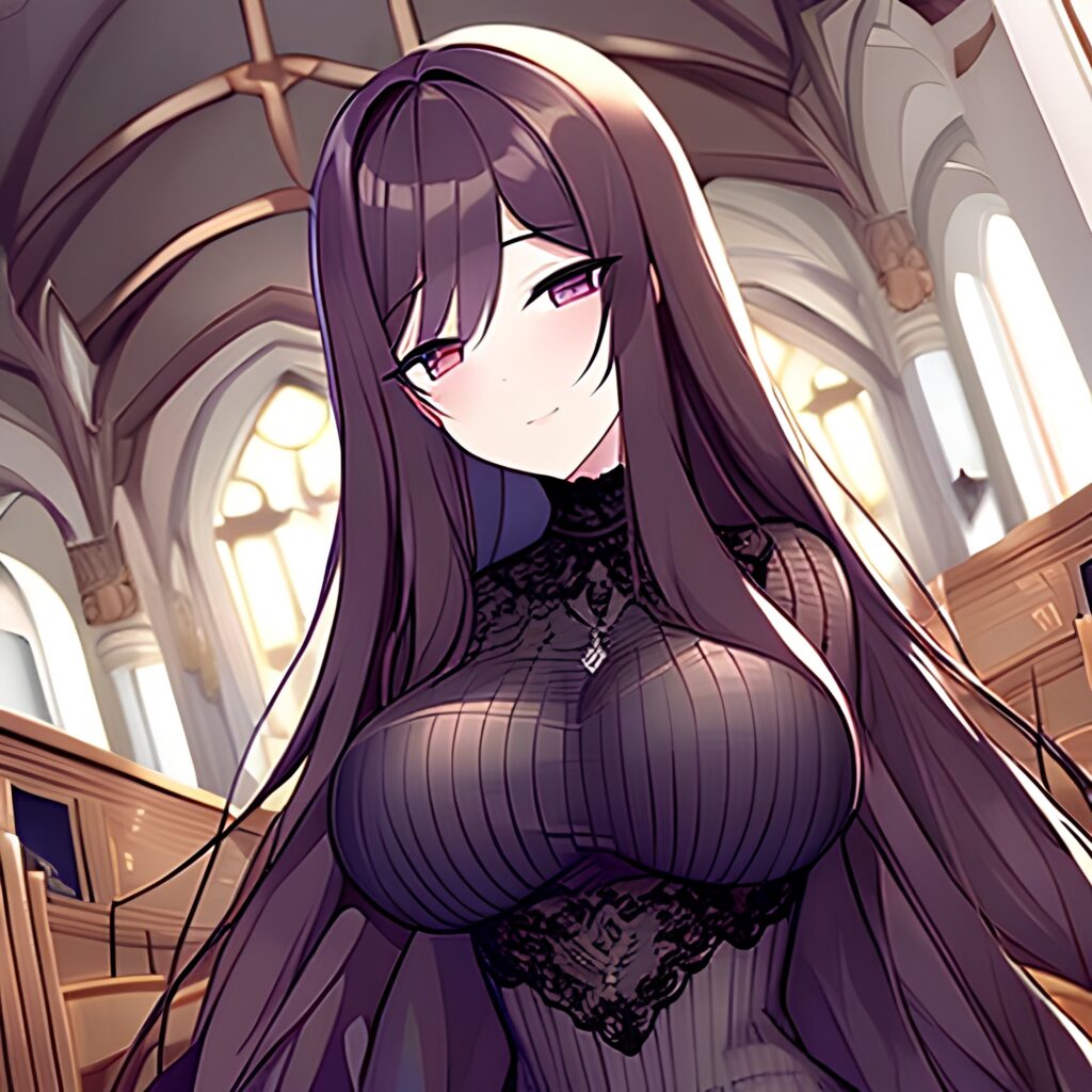 church fishnet woman messy hair long hair brunette 
