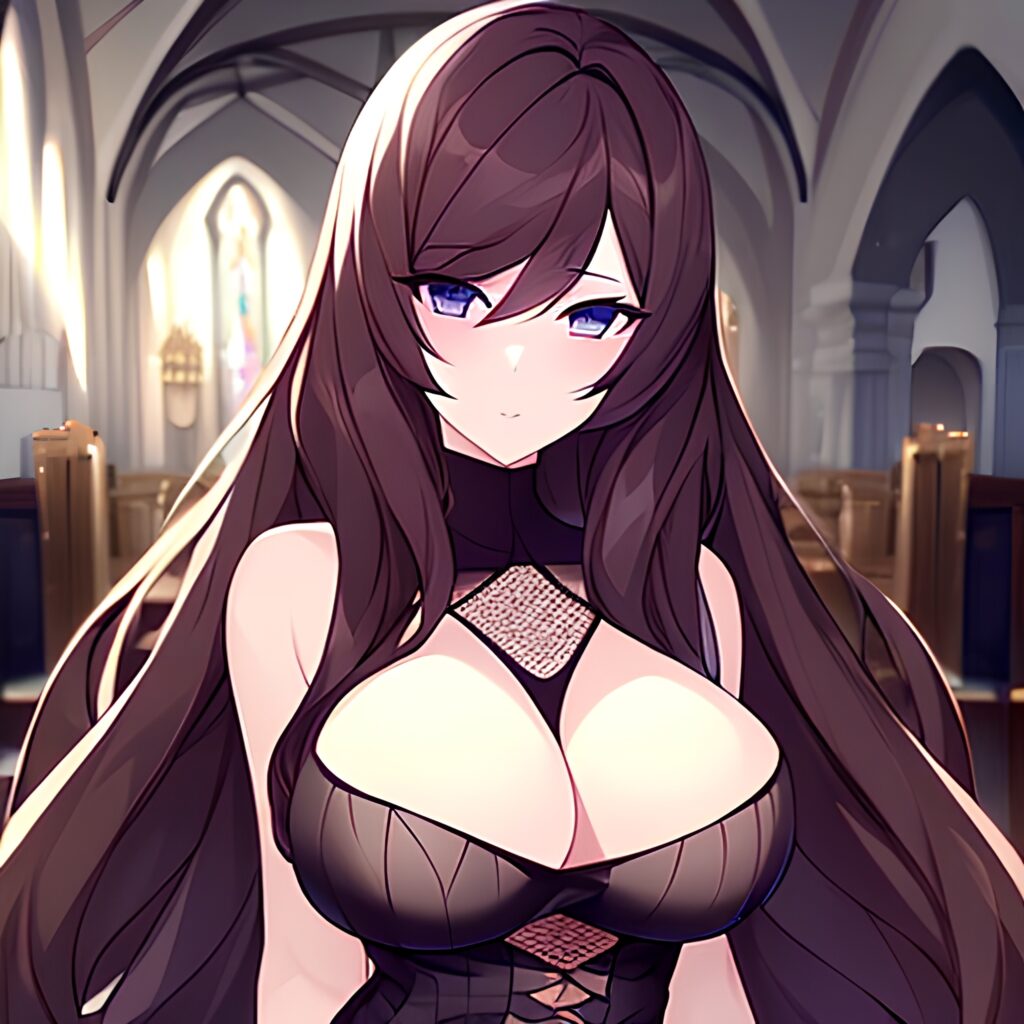 church long hair brunette fishnet messy hair woman 