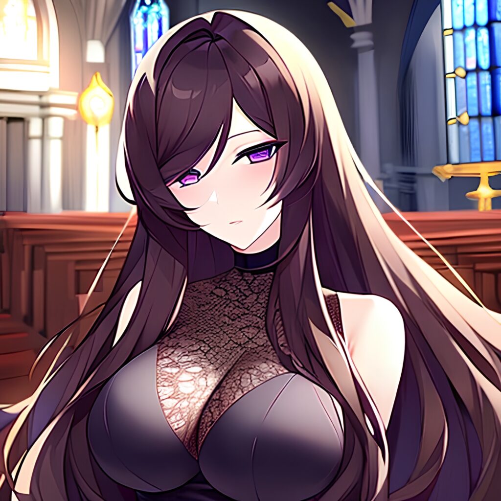 church long hair brunette fishnet messy hair woman