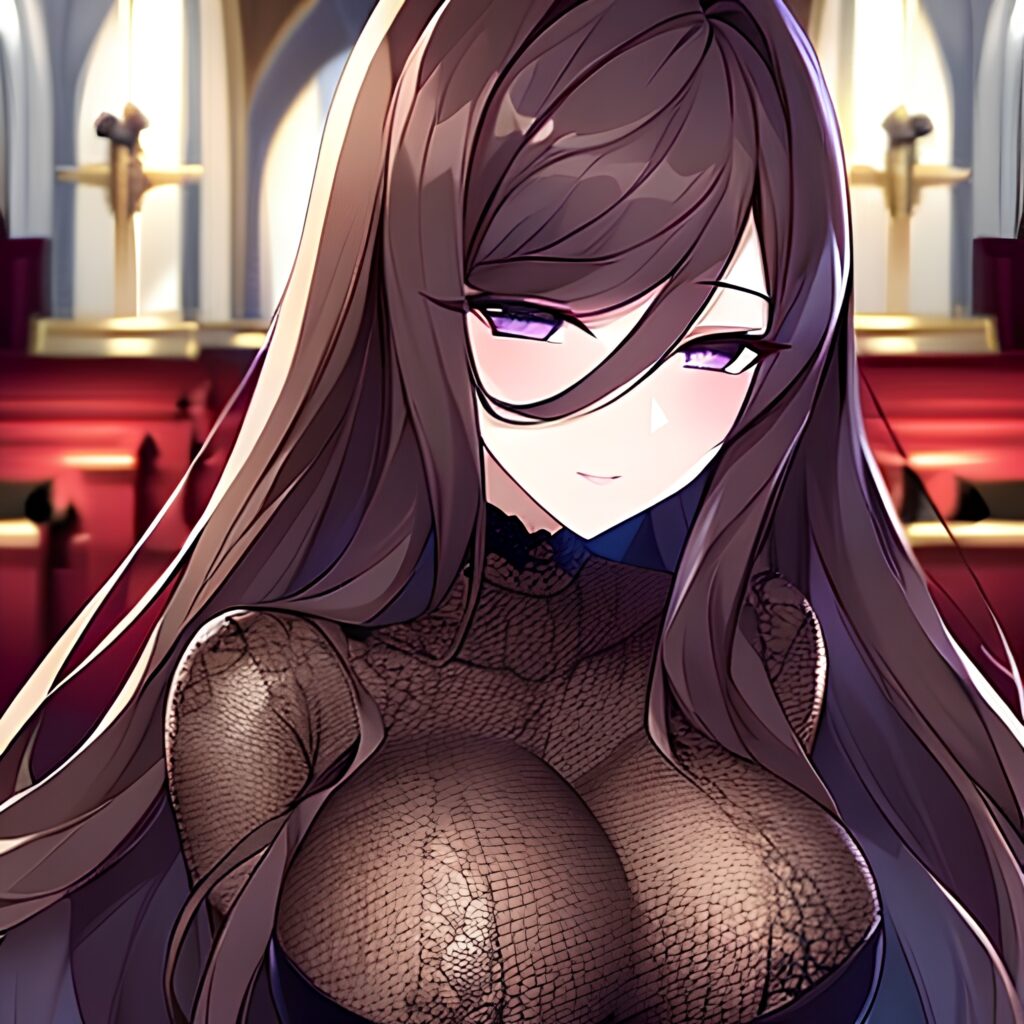 church long hair brunette fishnet messy hair woman