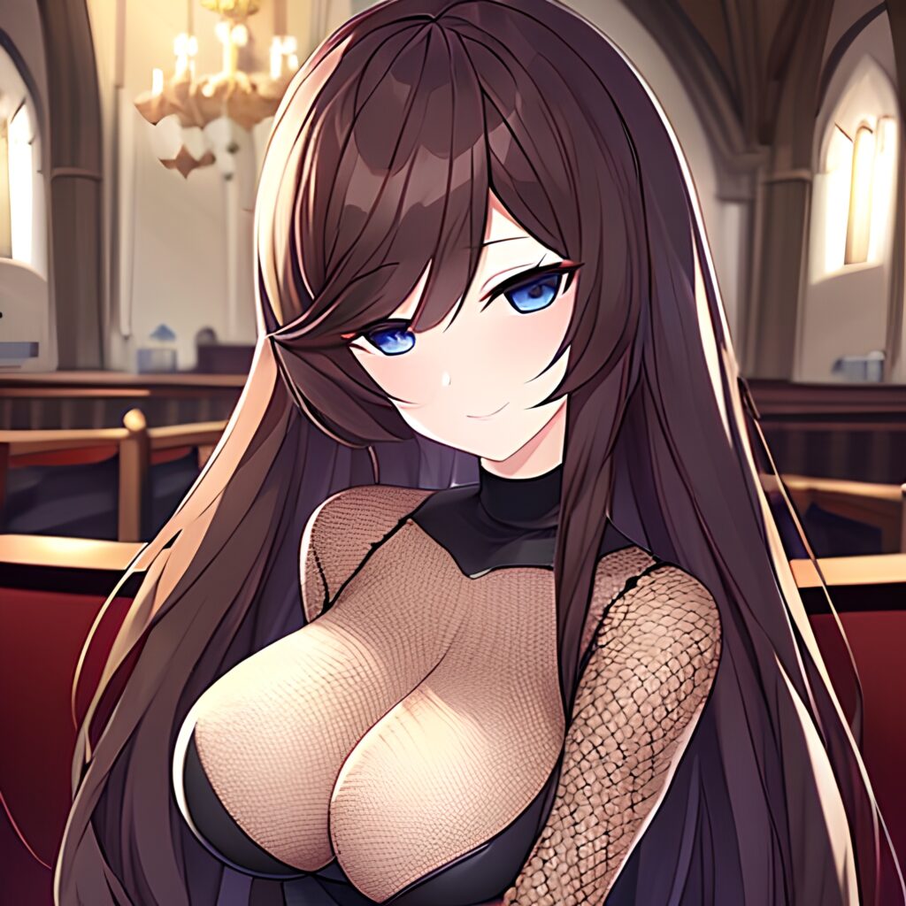 church long hair brunette messy hair fishnet woman 