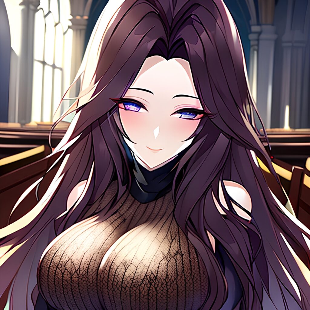 church long hair brunette messy hair fishnet woman
