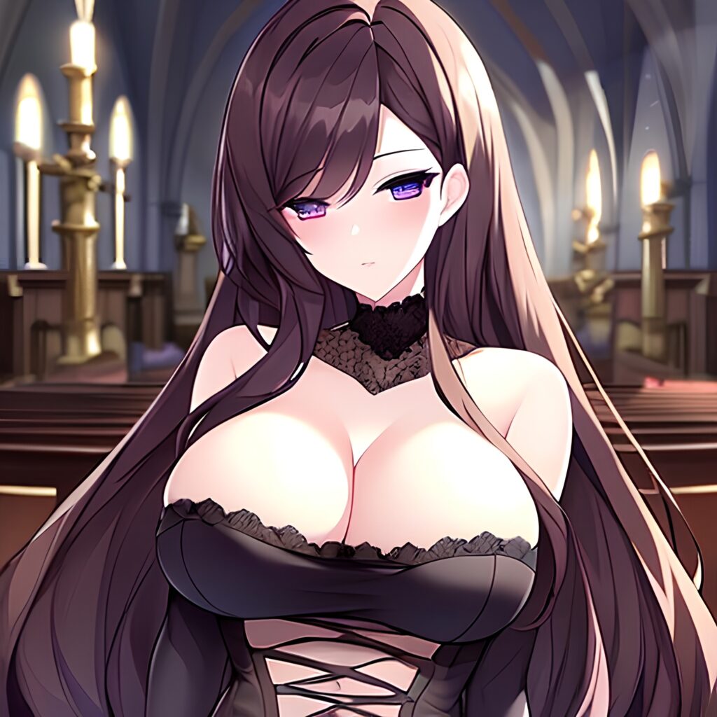 church long hair brunette messy hair woman fishnet 