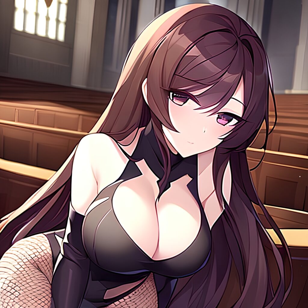 church long hair brunette messy hair woman fishnet