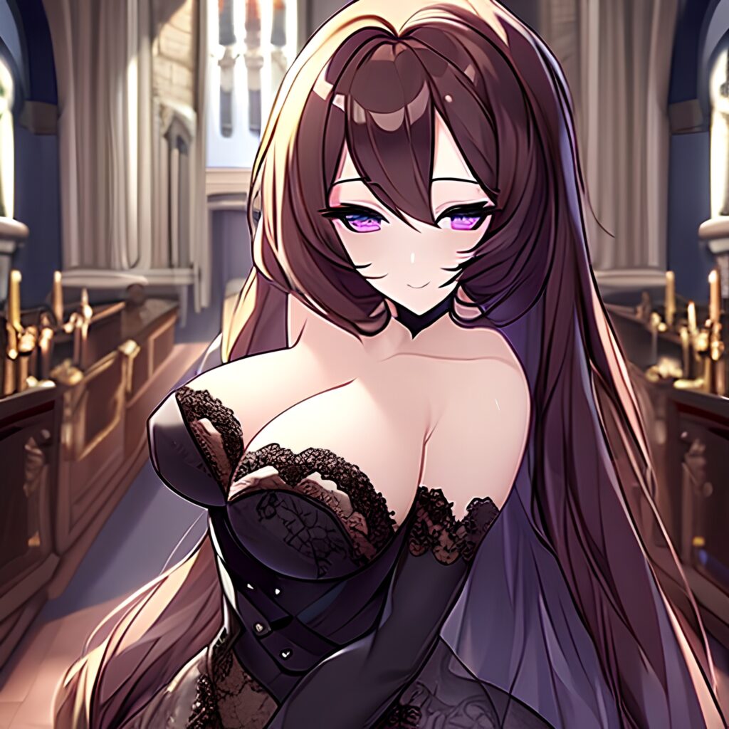 church long hair brunette messy hair woman fishnet 