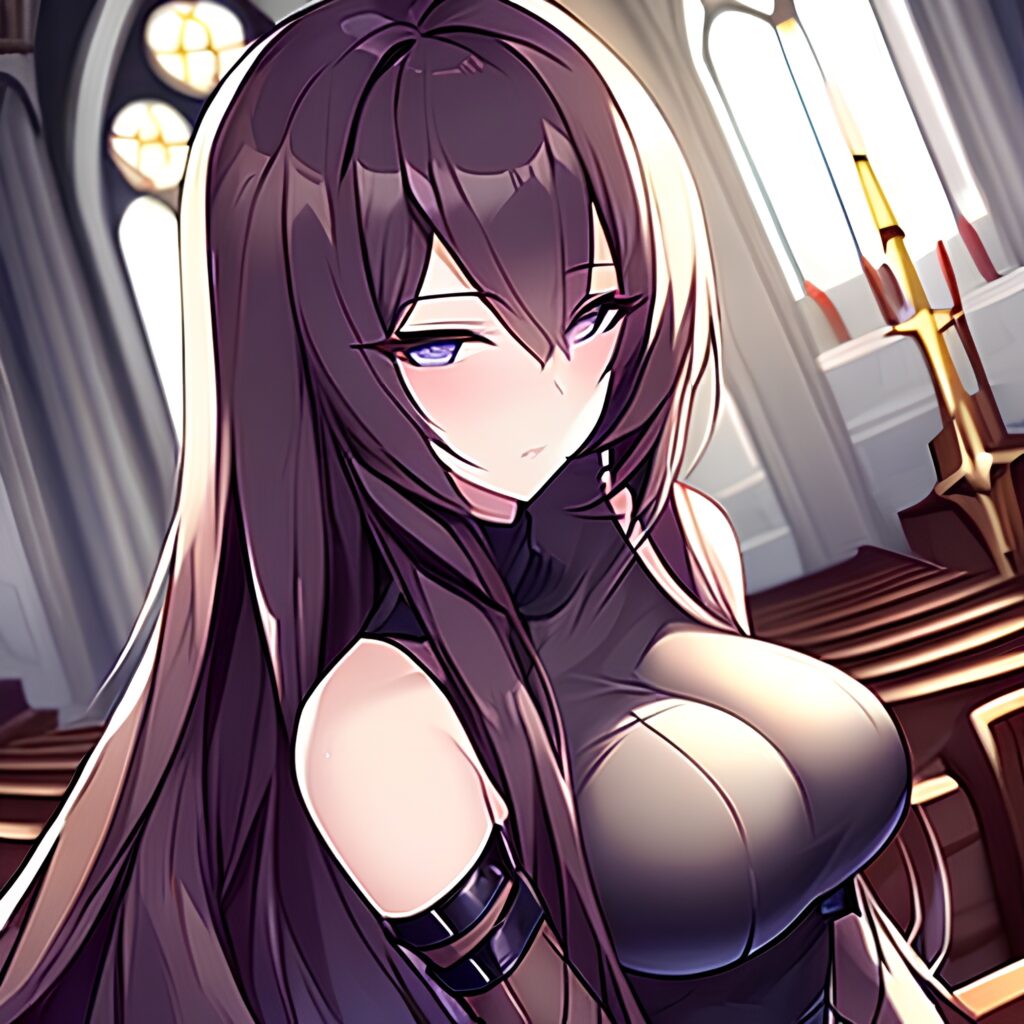 church long hair brunette messy hair woman fishnet