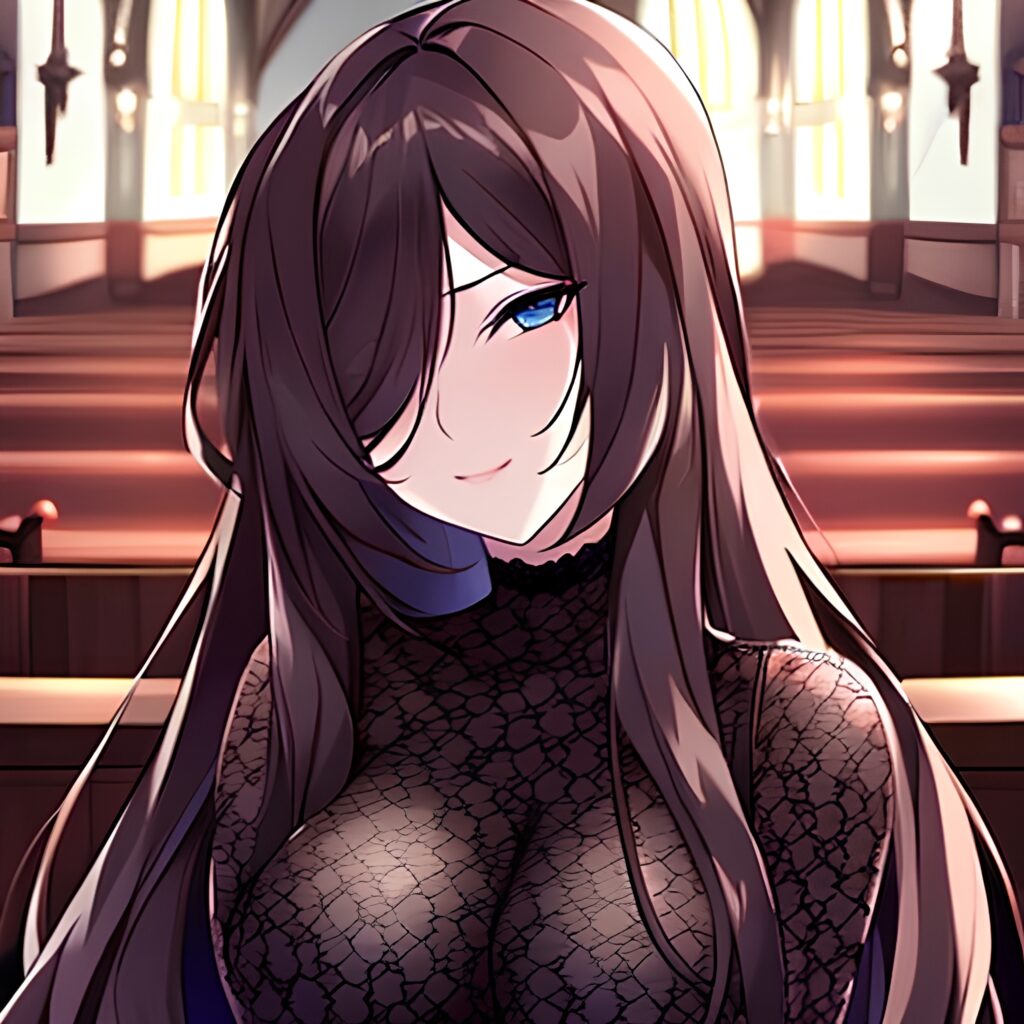 church long hair brunette woman fishnet messy hair 