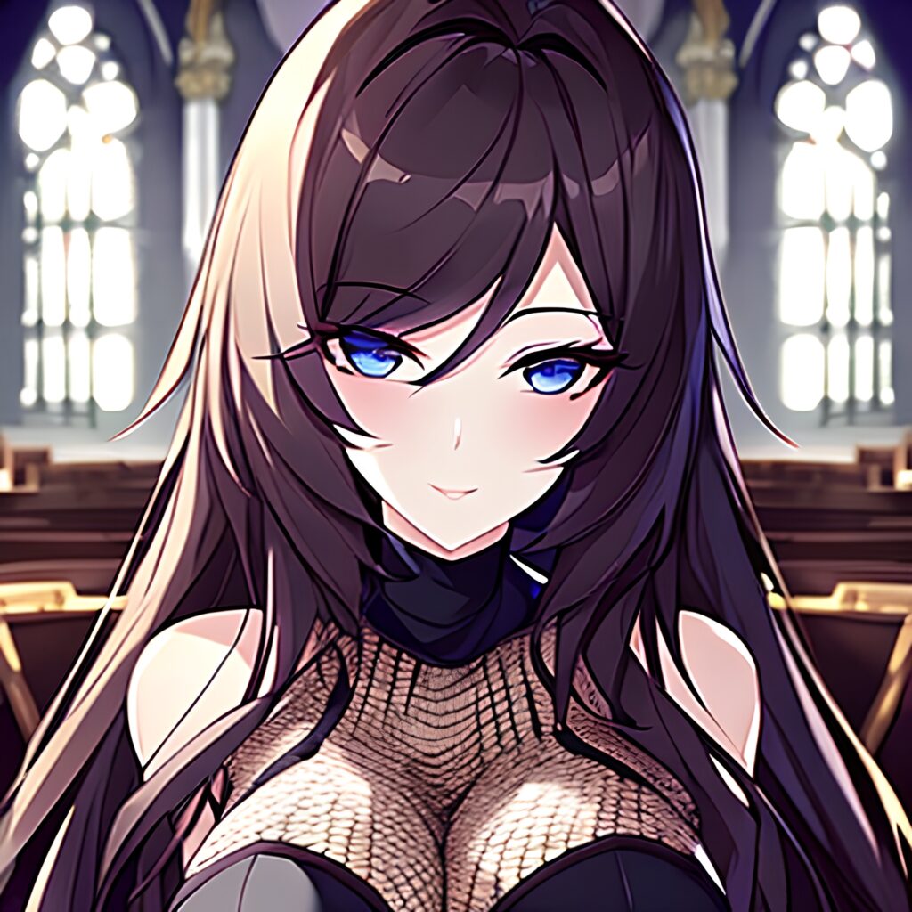 church long hair brunette woman fishnet messy hair