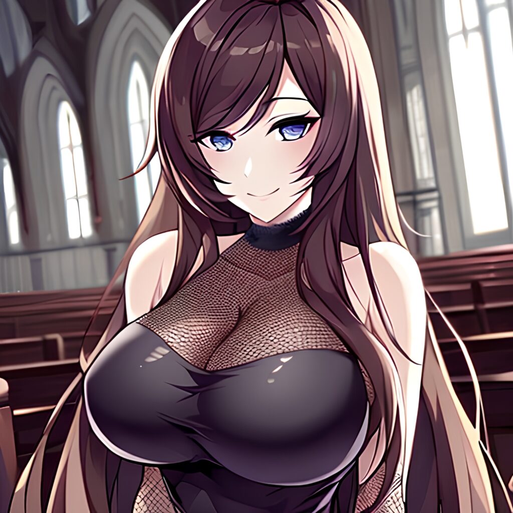 church long hair brunette woman fishnet messy hair 