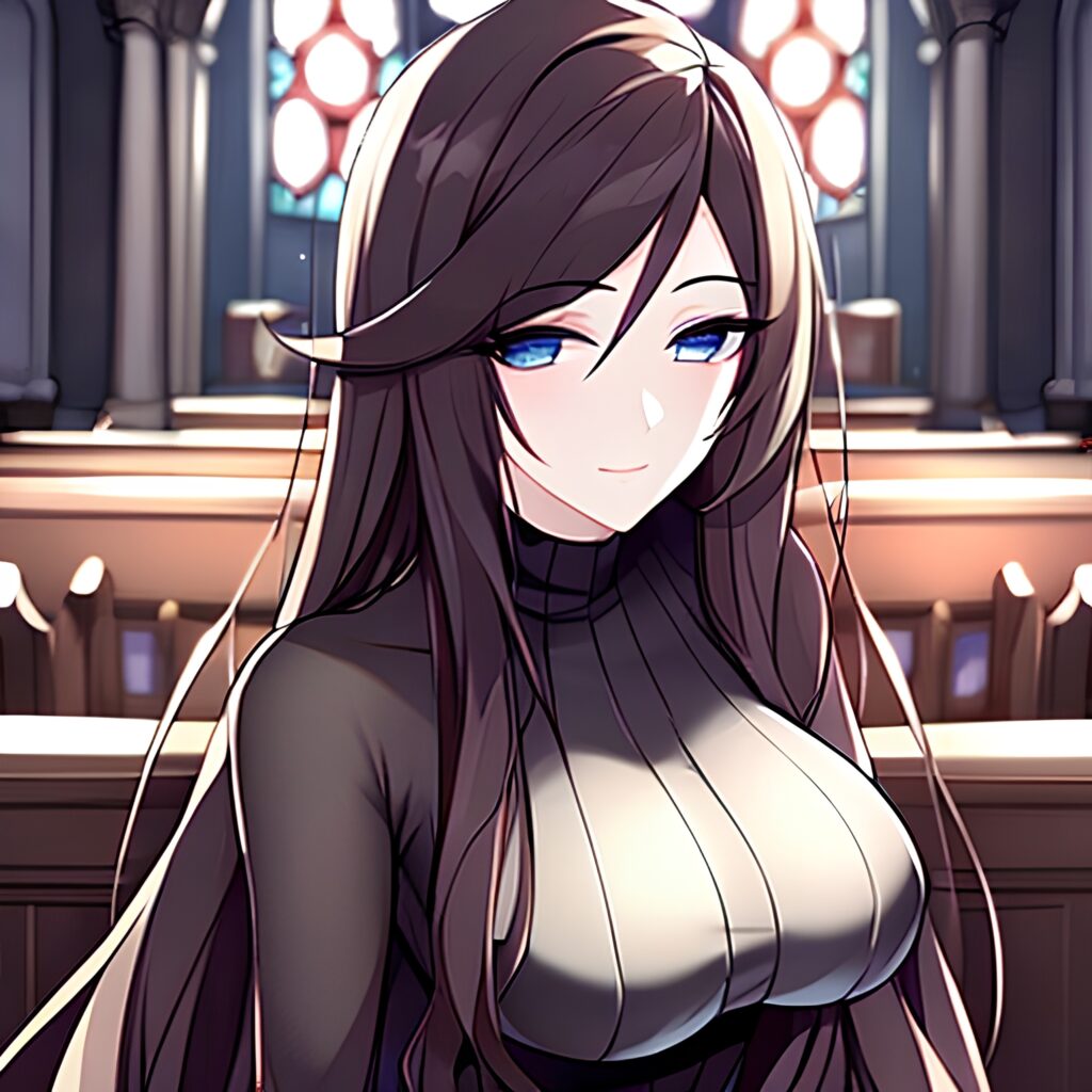 church long hair fishnet brunette messy hair woman 