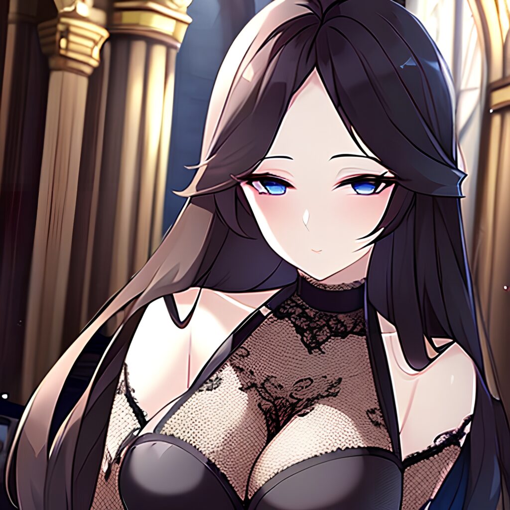 church long hair fishnet brunette messy hair woman