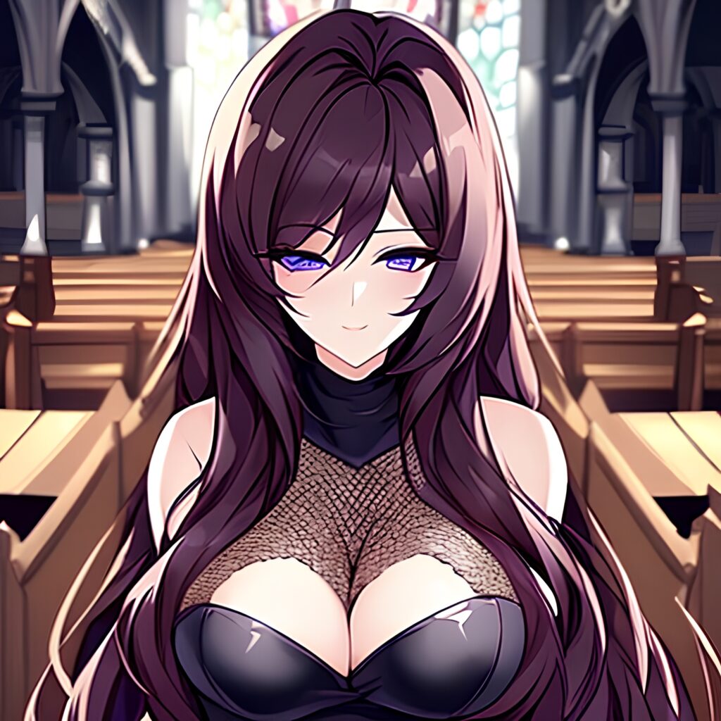 church long hair fishnet brunette woman messy hair