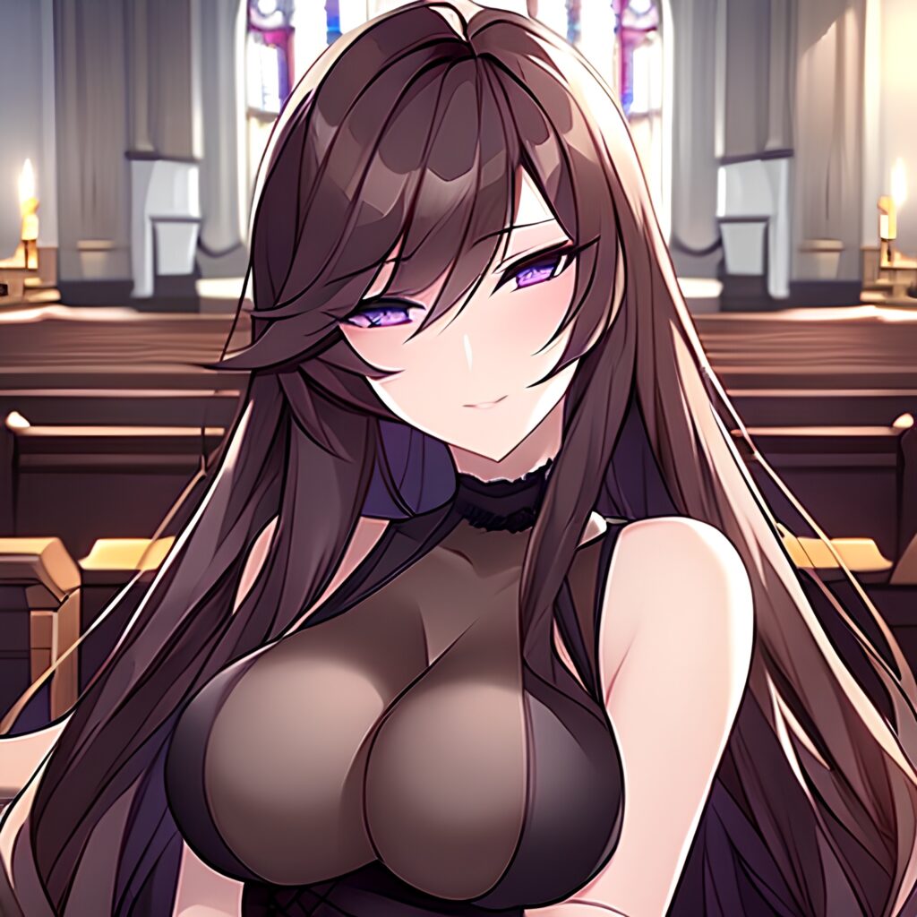 church long hair fishnet messy hair brunette woman