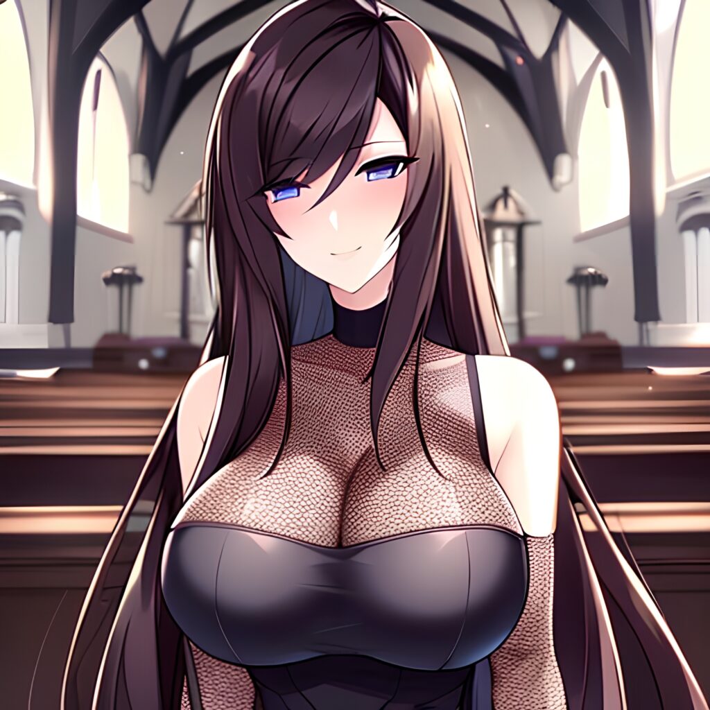 church long hair fishnet messy hair brunette woman 