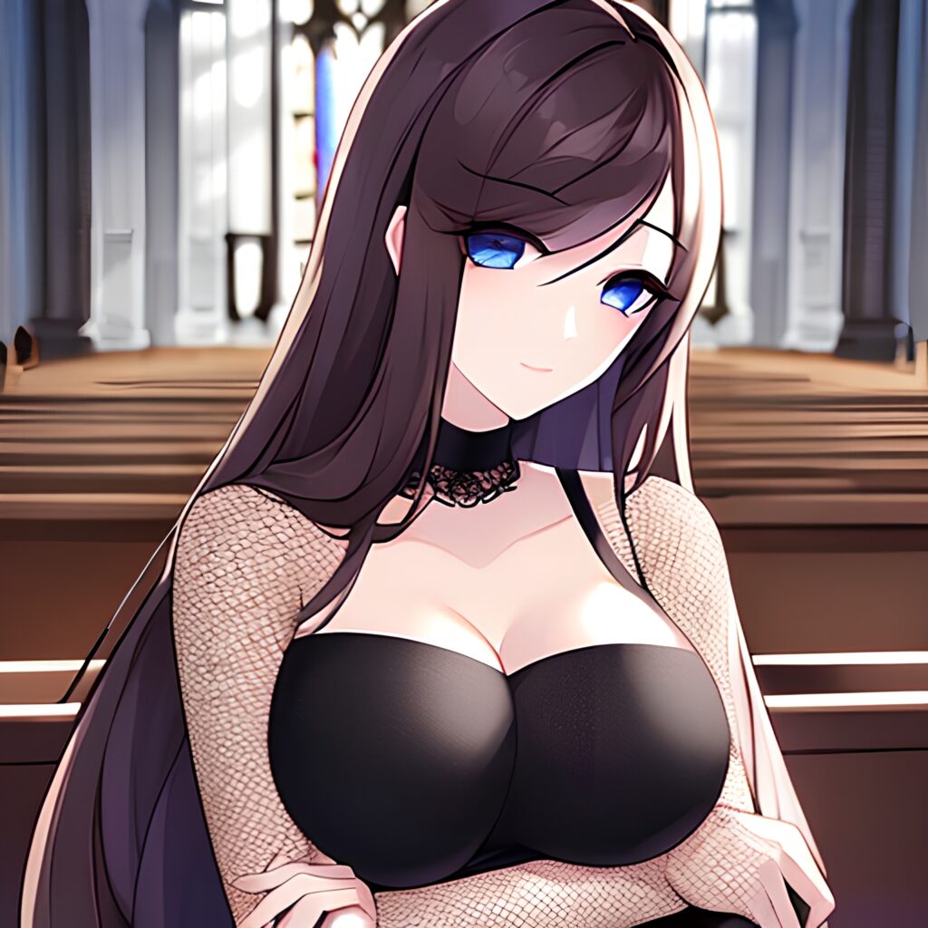 church long hair fishnet messy hair brunette woman
