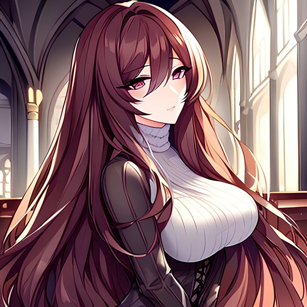 church long hair fishnet woman messy hair brunette 