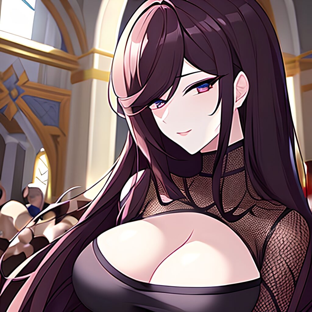 church long hair fishnet woman messy hair brunette 
