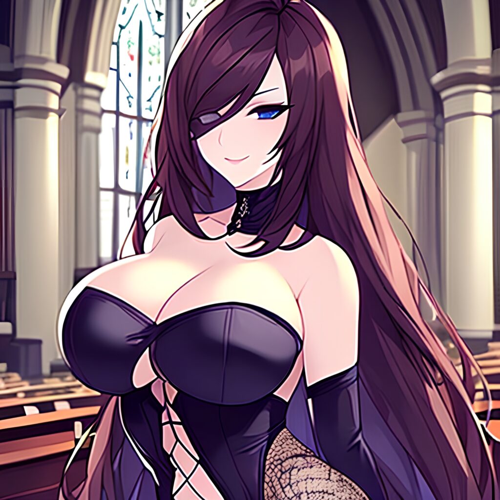 church long hair fishnet woman messy hair brunette 