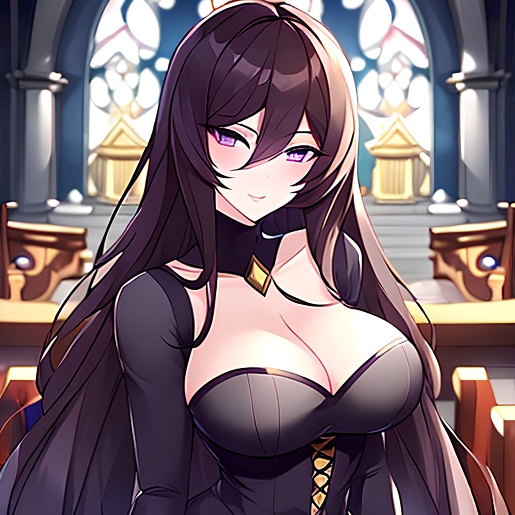 church long hair fishnet woman messy hair brunette