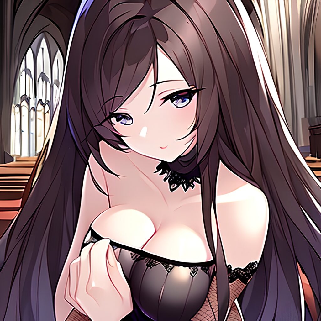 church long hair messy hair brunette fishnet woman 