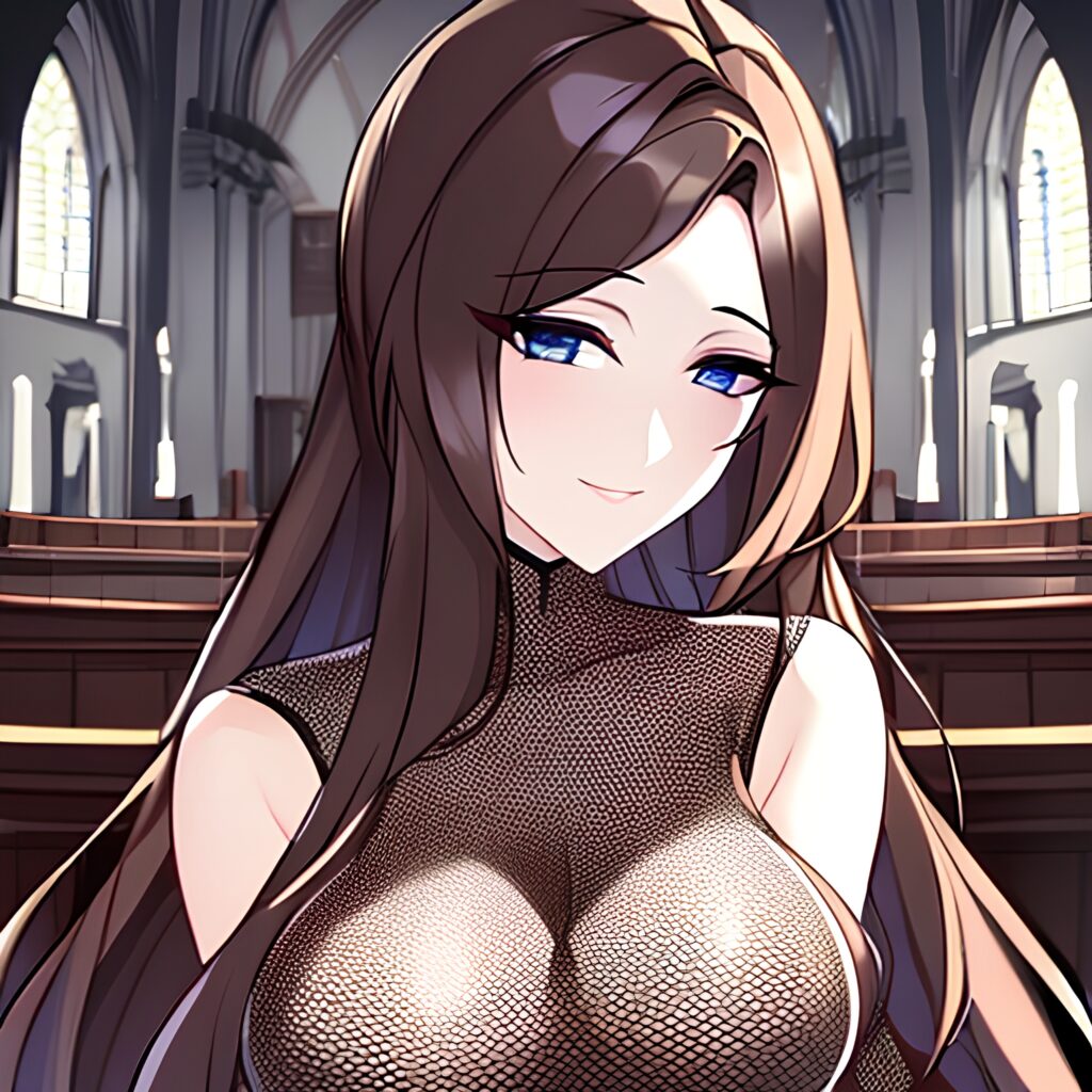 church long hair messy hair brunette fishnet woman 
