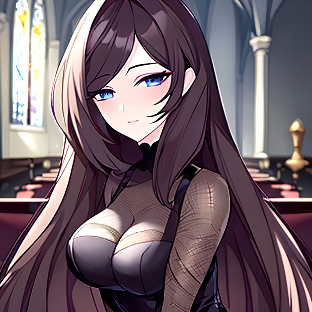 church long hair messy hair brunette woman fishnet 