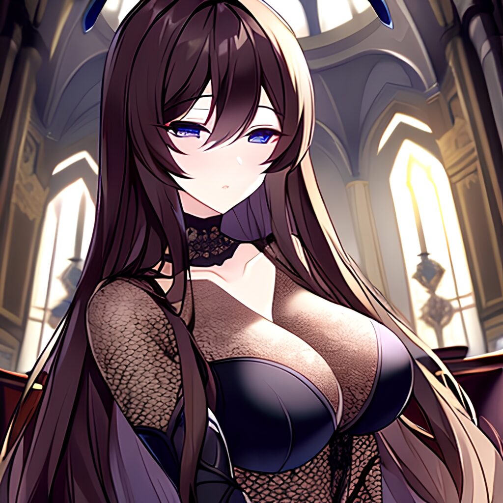 church long hair messy hair brunette woman fishnet