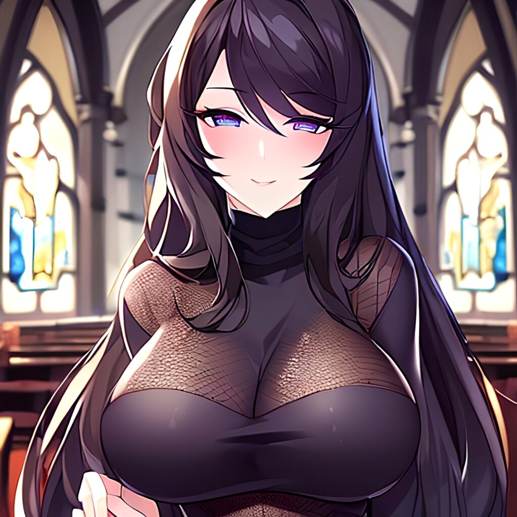 church long hair messy hair brunette woman fishnet 